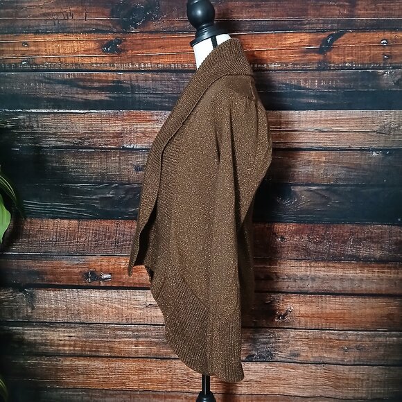 INC International Concepts Cardigan Sweater S Brown Metallic Sparkle Open Front - Picture 6 of 9